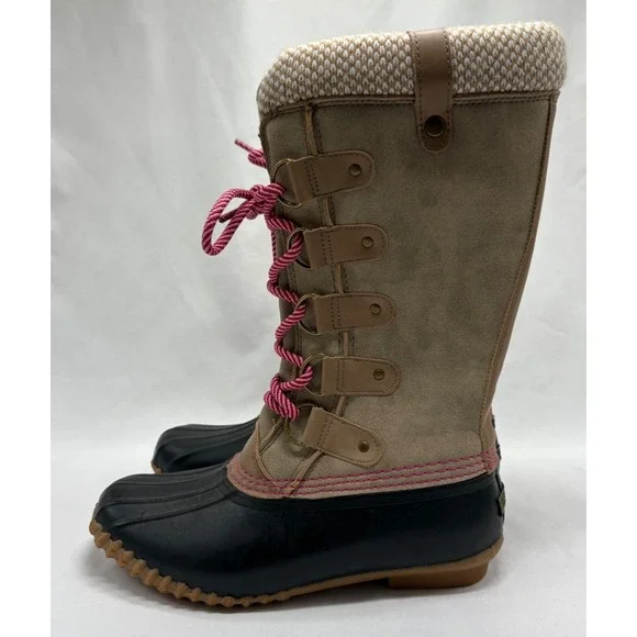 Esprit Belinda Tan Tall Lace Up Faux Fur Lined Knit Cuff Duck Boots Sz 7.5M - Picture 3 of 7